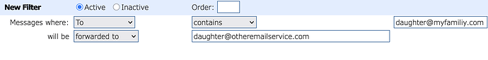Screenshot showing a rule forwarding mail received at an email to another email