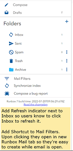 Runbox Mail Menu
